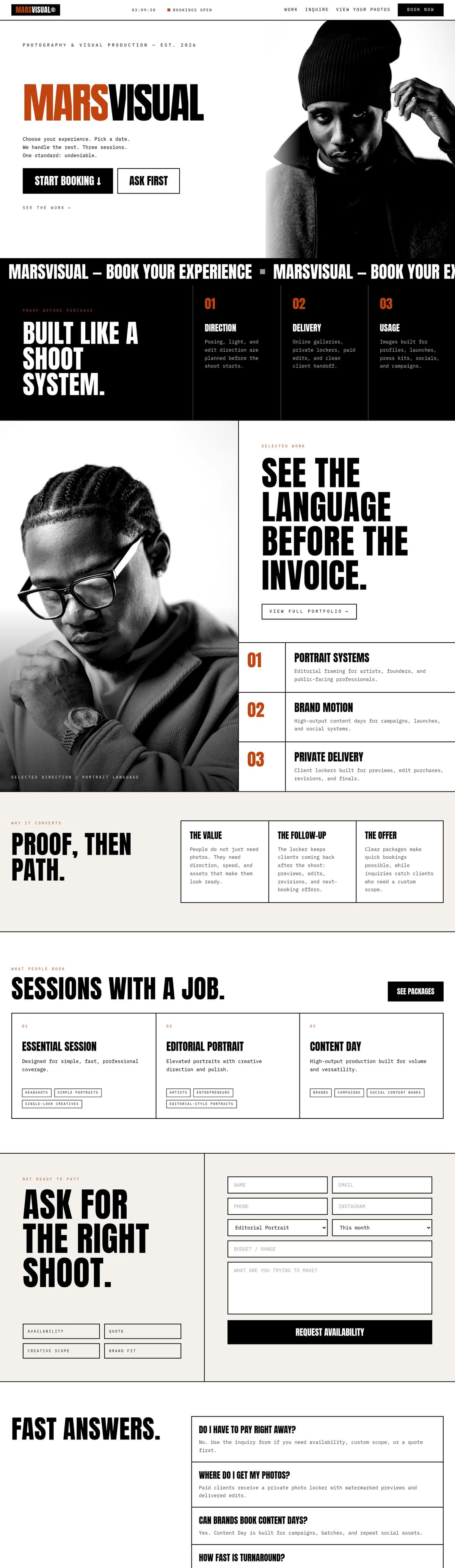 Marsvisual photography website displayed on a MacBook Pro